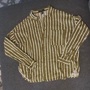 Forever 21 button down striped green and white shirt